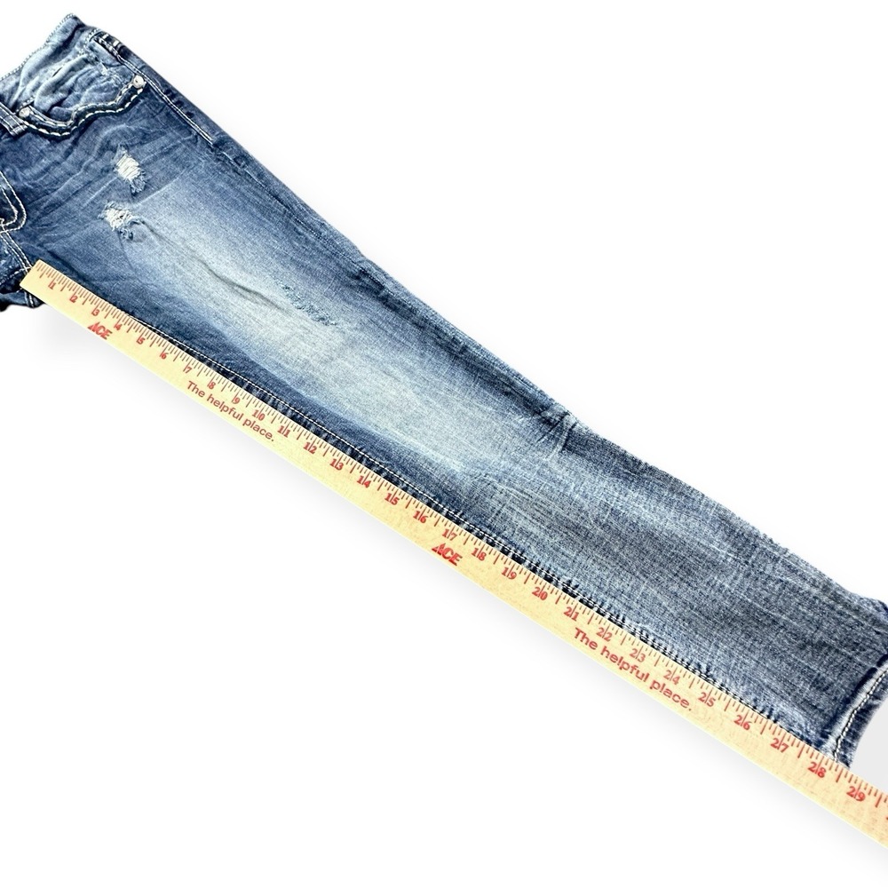 Miss Me Women's Ankle Cropped Jeans Distressed Embroidered Size 29 Blue Denim - Picture 11 of 15